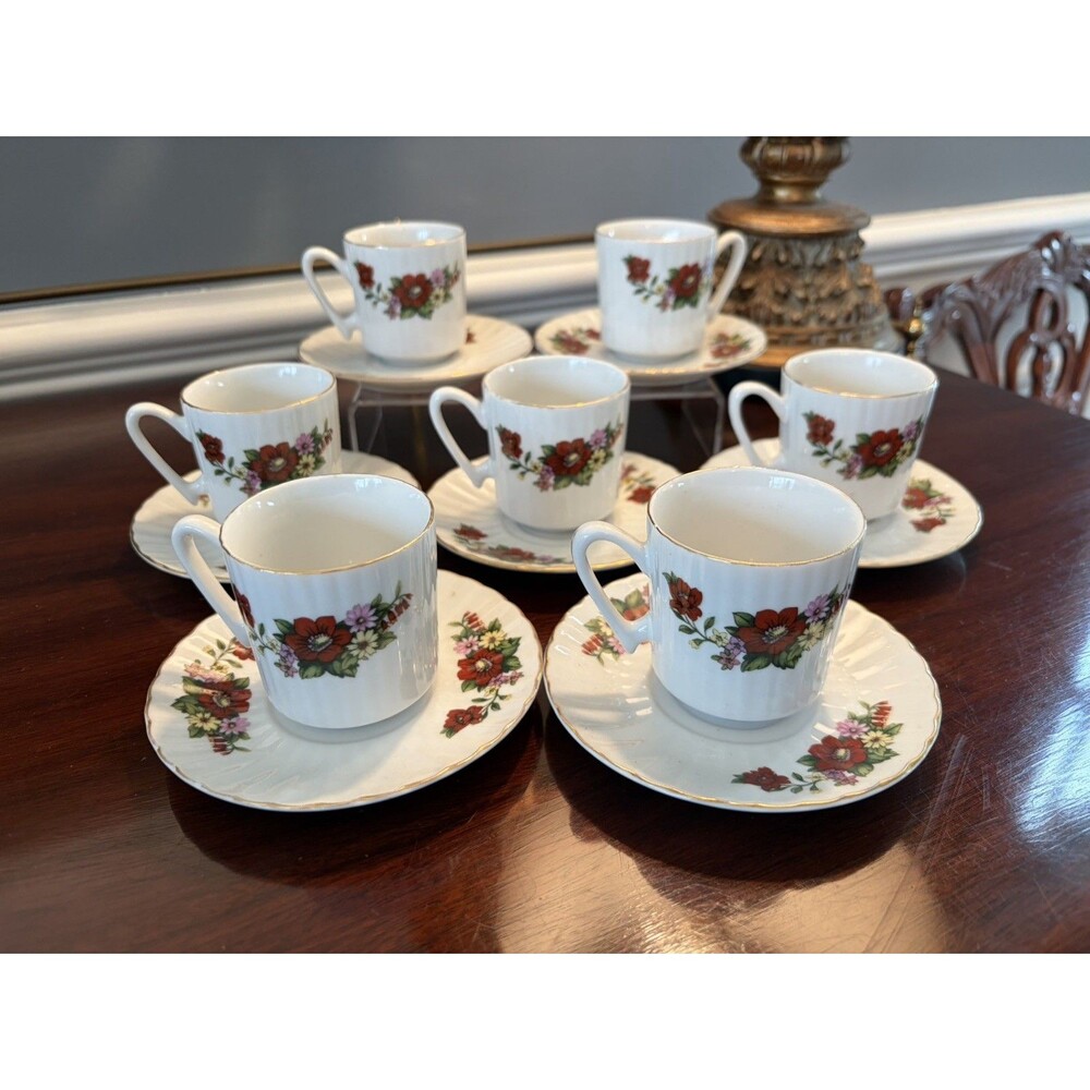 Vintage Dezhou China Espresso Demitasse Cup and Saucer Sets 7 Retro 1960's